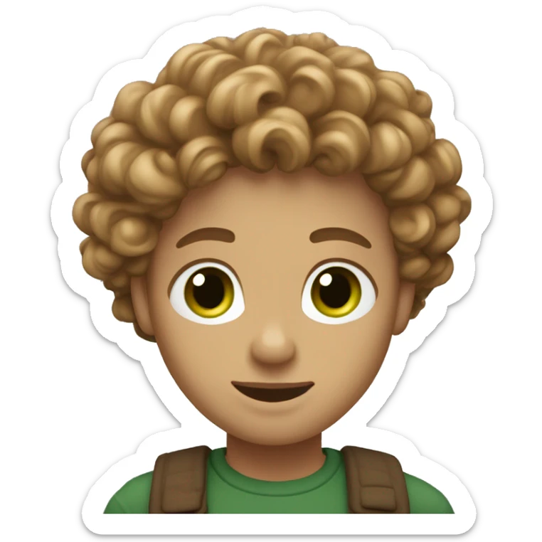 Human emoji with curly light brown hair, really dak skin ton and green eyes sticker