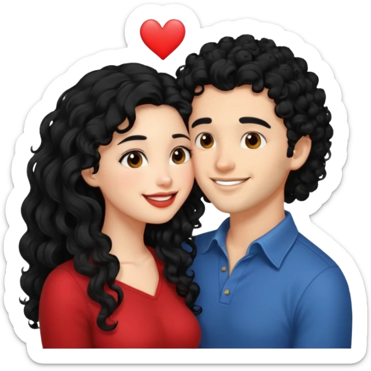 a handsome man with black curly hair tries to kiss a cute woman who has long black hair sticker