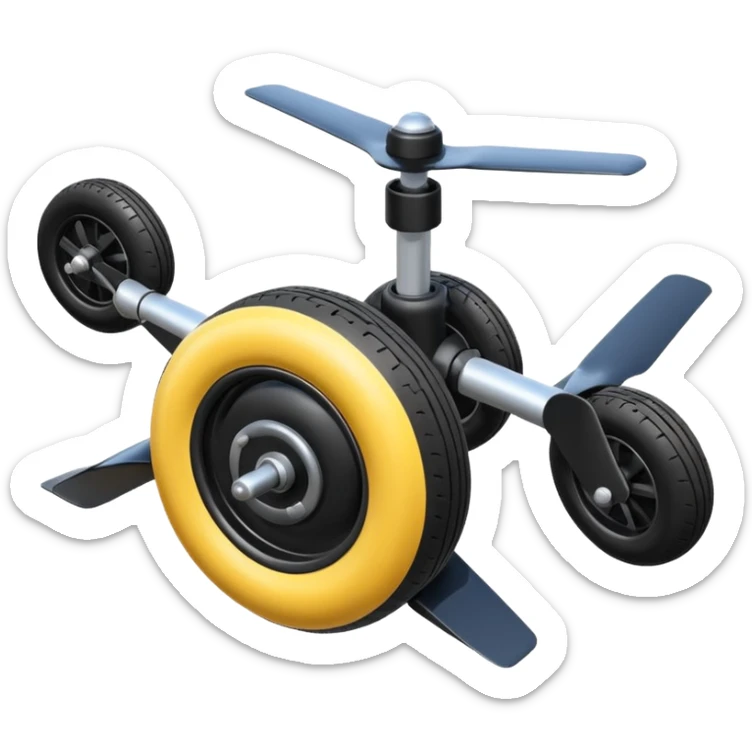 he aircraft's landing gear is one inflated, plump wheel with a strut, black in color, cartoon-style sticker