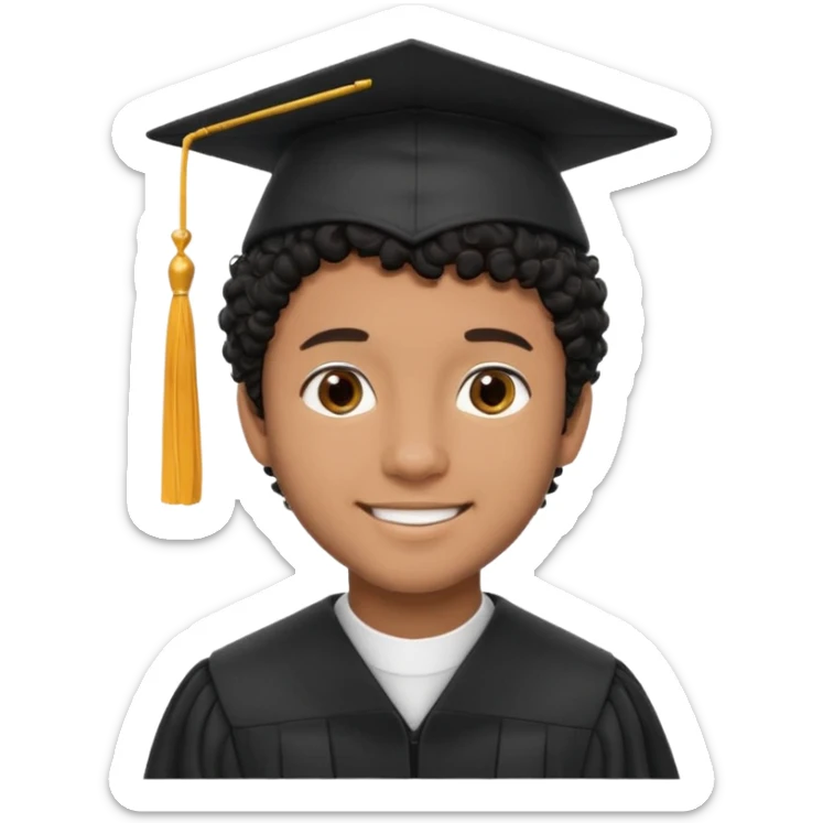 Graduated Students, Male, brown skin, black curly hair, proudly, short hair, wearing graduation cap sticker