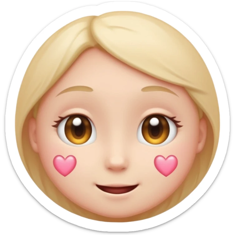 “Pastel round emoji with shy sparkling eyes, gentle blush, trembling smile, hidden heart, soft glow—expressing quiet love, vulnerability, and tender emotions no hair sticker