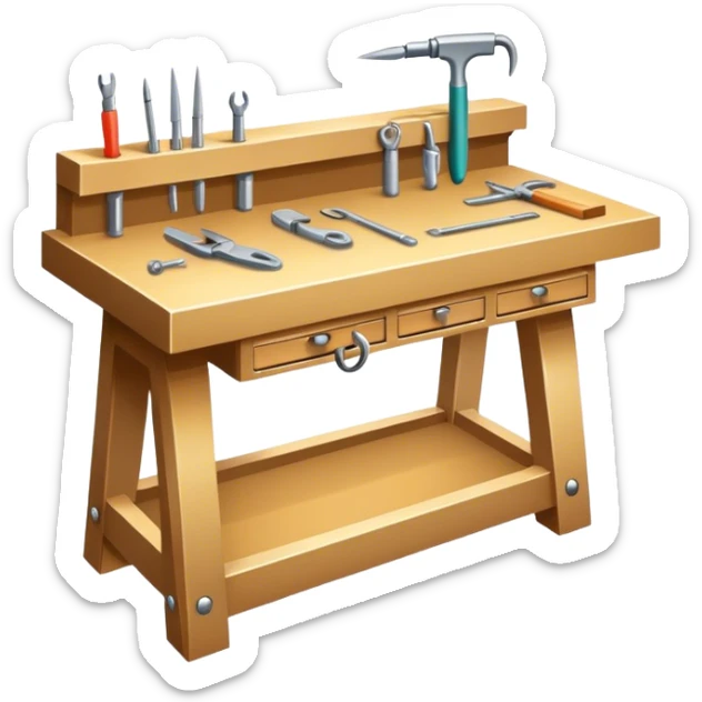 Jewelry art icon, one or two jewelry pieces (like a ring or pendant), visible tools like pliers, magnifying glass, and a workbench with materials, minimalistic style, clean lines, transparent background. sticker