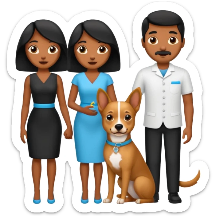 Pareja de novios, pelo negro ambos, y con dos perritos pincher en brazos sticker