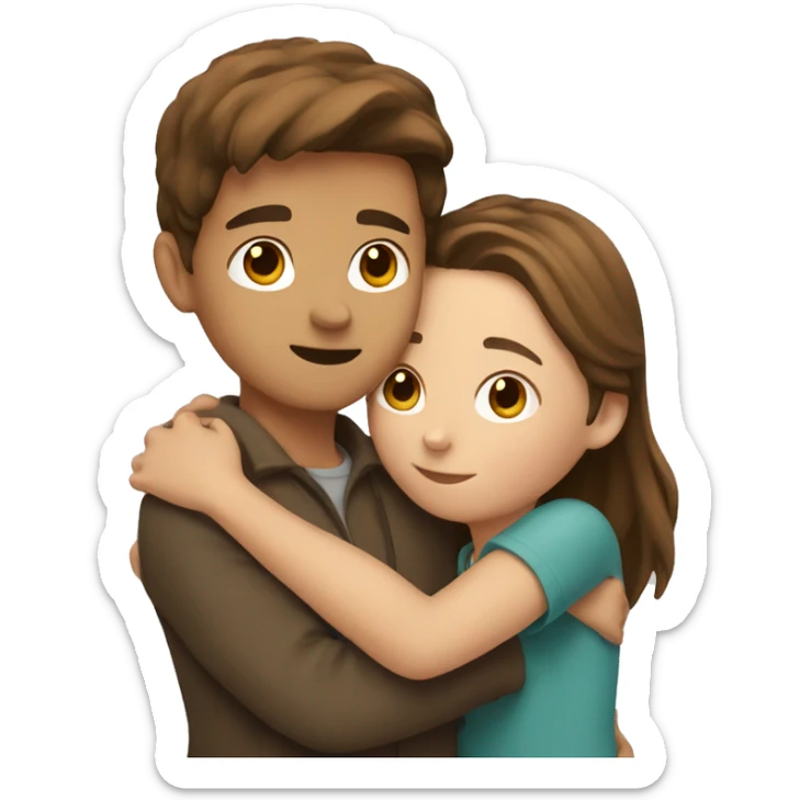 girl with brown hair hugging a boy with brown hair  sticker
