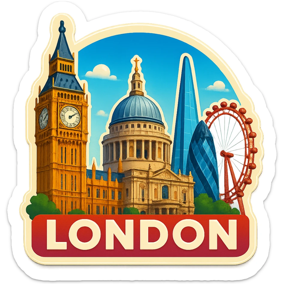 Adjust the coloring of the London emoji to be brighter, more true to life, and more daytime-like, removing the orange sunset tint. Keep the skyline, landmarks, lifelike detail, accurate colors, bright lighting, wide city view, and fully transparent background. Do not change anything else. sticker
