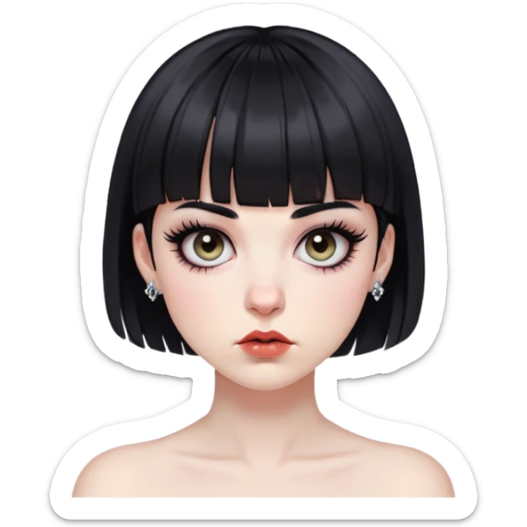 uma zombi com cabelo curto preto,franja curta,piercing nostril bolinha,e cílios grande sticker