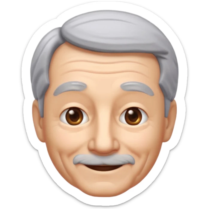 A 3D emoji in iOS emoji aesthetic style of an old man with gray hair, gentle wrinkles, kind smile, and soft eyes. Minimal white background, glossy Apple-style design, warm and friendly expression. sticker