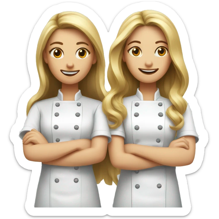 Two female cooks for a logo. The first one has long brown straight hair. The second one has long blonde wavy hair. sticker