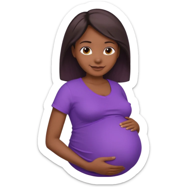 Dark brownskin woman with purple shirt, pregnant with head, neck and upper thorax only sticker