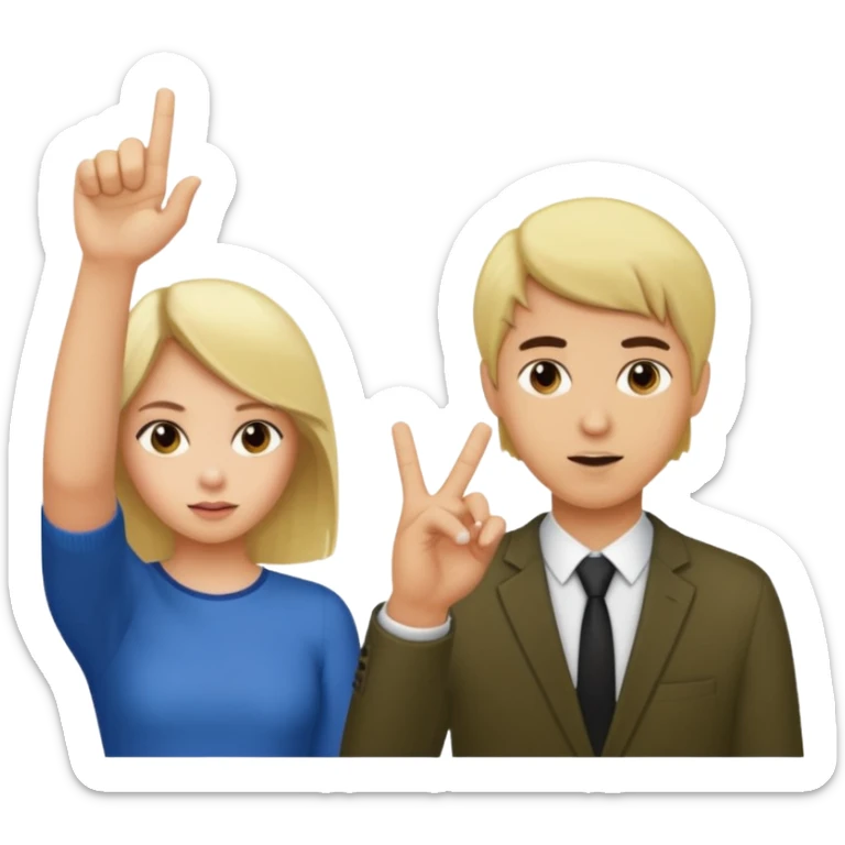 une fille blonde qui fait un doigt d'honneur a un mec brun parce qu'il vient de l'insulter sticker