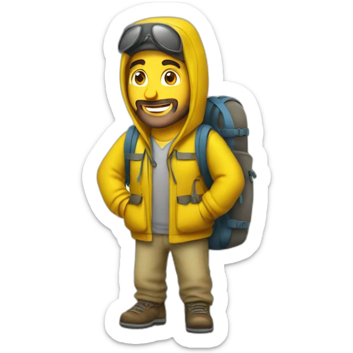 Armenian tourist men in yellow clothing with the rucksack sticker