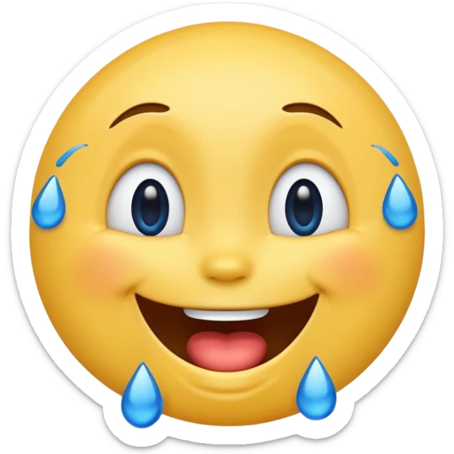 Emoji, yellow round laughing face, blue tears of joy on it  sticker