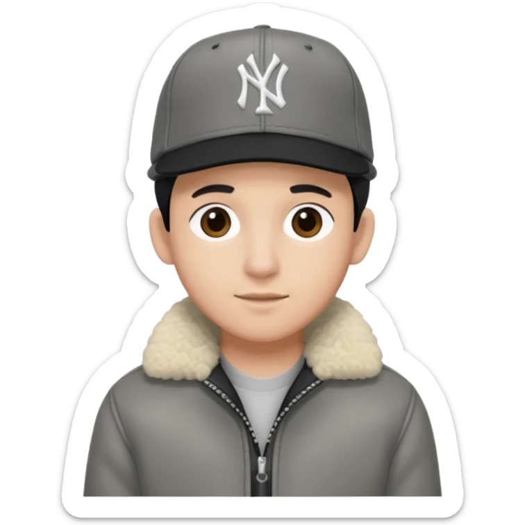 Cappellino New Era New York nero e persona con giubbotto di pecora grigio sticker