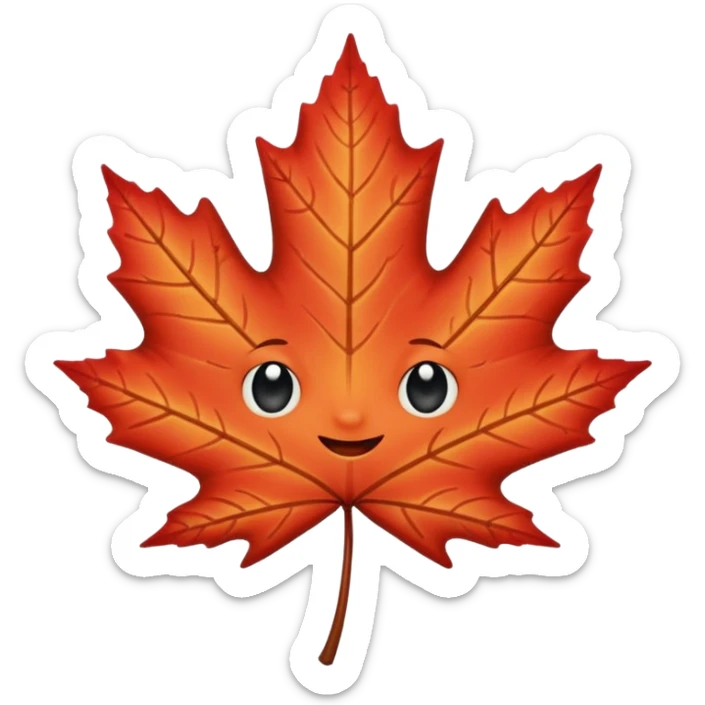 emoji, feuille d'érable couleur vermeille, deux yeux ronds noirs brillants sticker