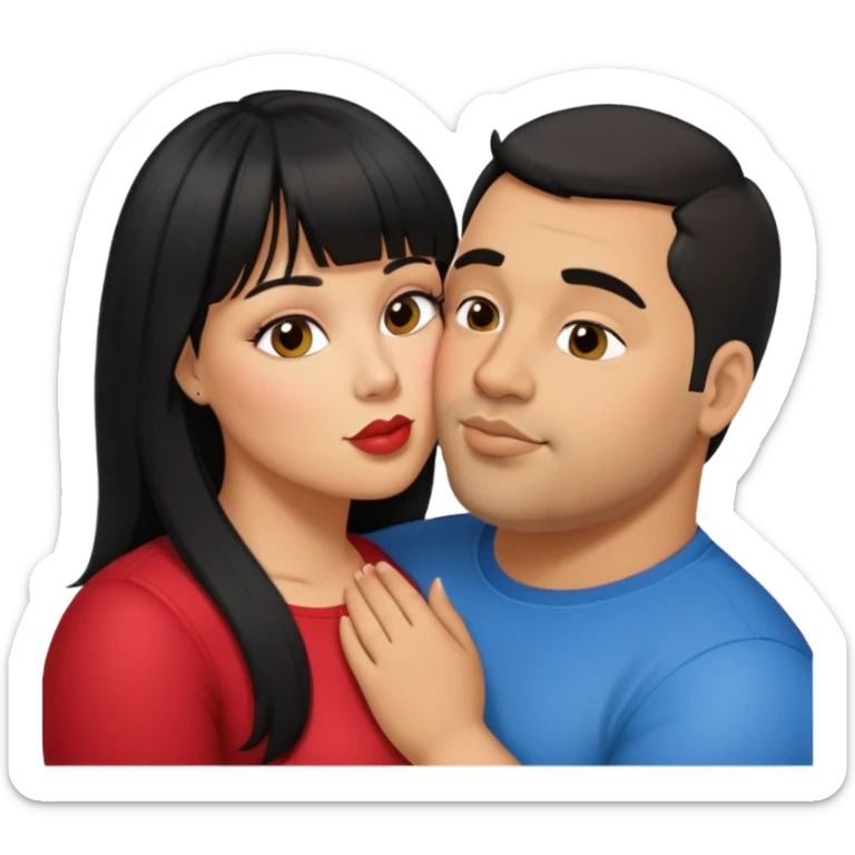 Latina female with bangs black long hair plus size in the kissing a Latin man with short hair sticker