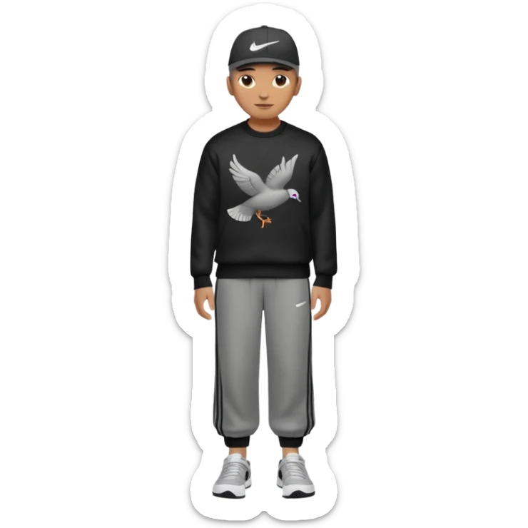 Crea Un Emoji Con Cuerpo Completo Que Sea Hombre Con Corte Alucin Y Una Gorra De Nike, Unos Zapatos Campus Adidas, Suéter Negro De LA,  Un Pantalón Con Palomas Estilo Bellaco O Ancho sticker
