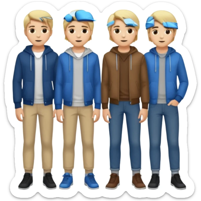 Cartagineses: un grupo de hombres jóvenes, pelo largo rubio y castaño, ropa buena, cara de niños de alrededor de unos 20/25 años.
cuerpo entero sticker