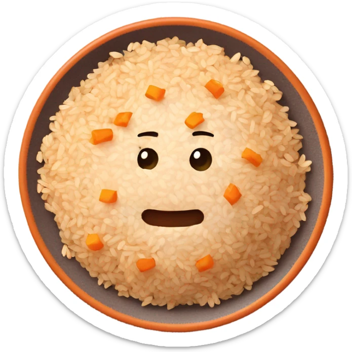 whitish pure fried rice with a mix of brown rice on an orange color terra cotta plate sticker