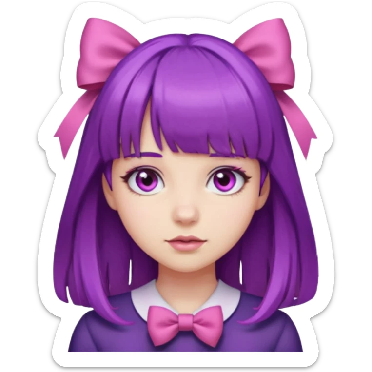 girl with bangs and purple hair and pink hairbow on the side of head sticker
