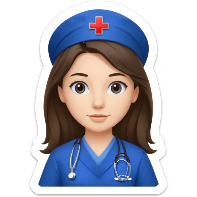 pretty brunette nurse with long hair in royal blue  scrubs sticker