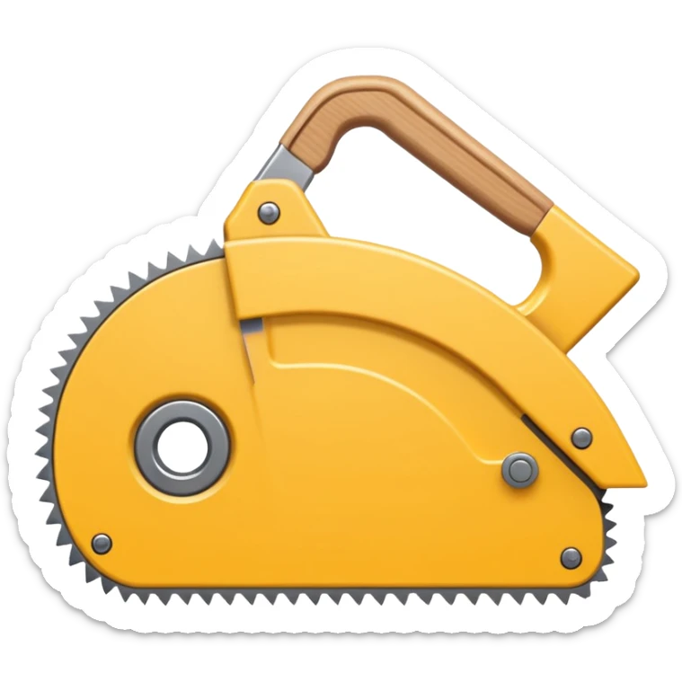 Combine the concept of indecision and a woodworking hand saw. The emoji should clearly show hesitation or uncertainty (e.g. a confused facial expression, or a split decision gesture) integrated with a classic wood saw. Simple, clean emoji style, bold shapes, minimal details sticker