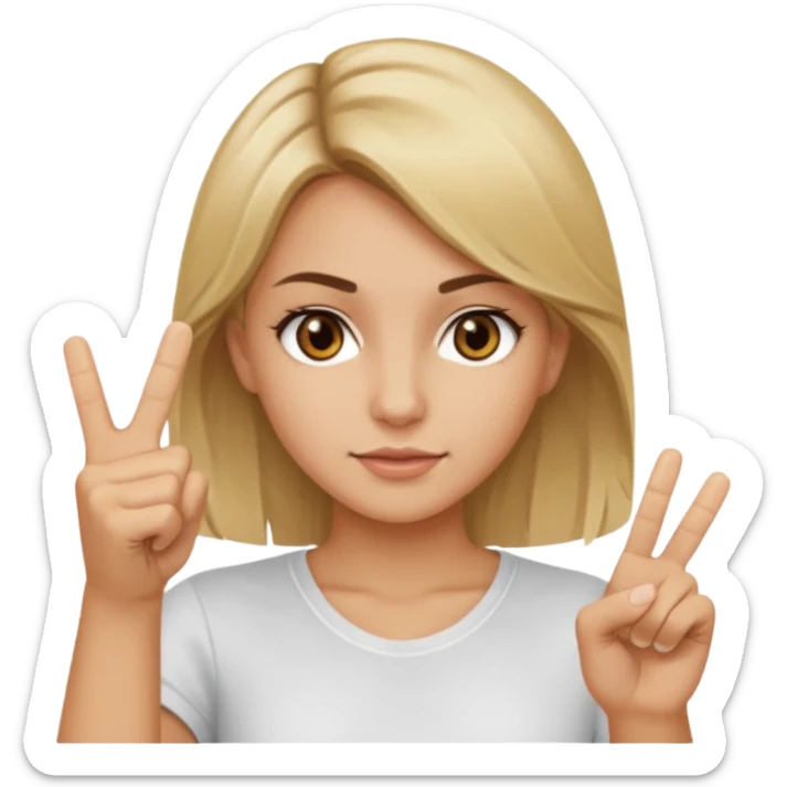 A girl about 35 dirty blonde, hair, brown eyes flipping the middle finger sticker
