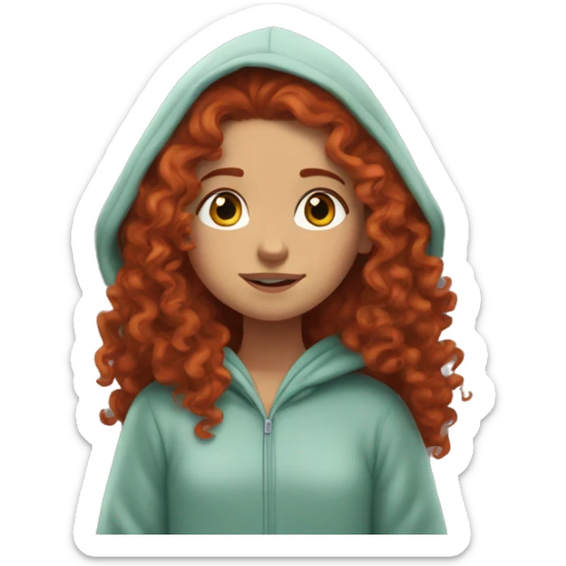 redhead long hair curly hair girl like merida chilling in hoodie sticker