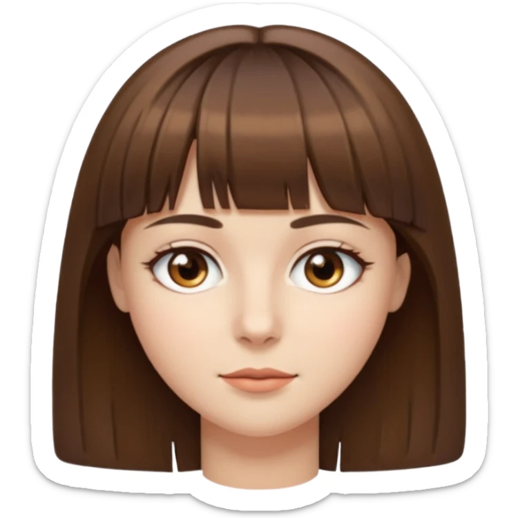 Açık tenli kısa orta saçlı kahküllü açık kahve göz kahverengi kaş siyah saç düz orantılı yüz sticker