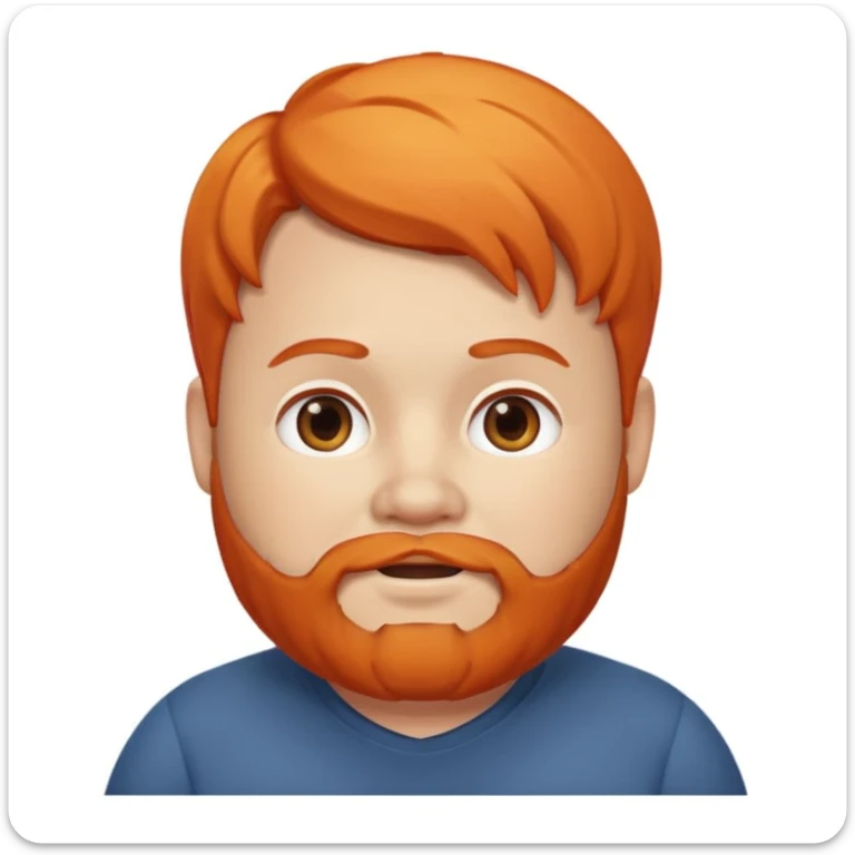Memoji-style emoji, chubby-cheeked character with orange hair and beard, friendly expression sticker