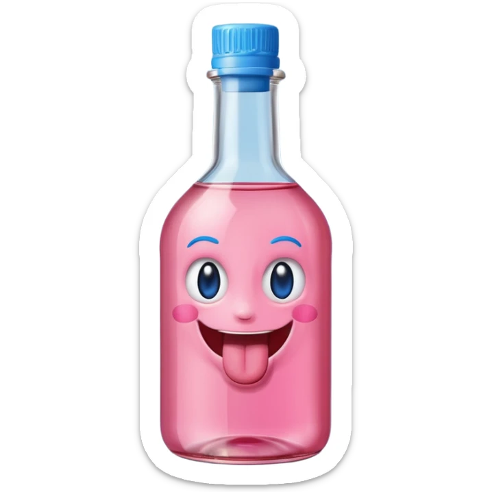 Smiling bottle of oil pink with silly face tongue out blue top sticker