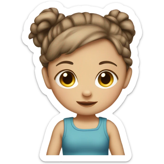 BROWN HAIR WHITE BABY GIRL WITH PONYTAILS sticker