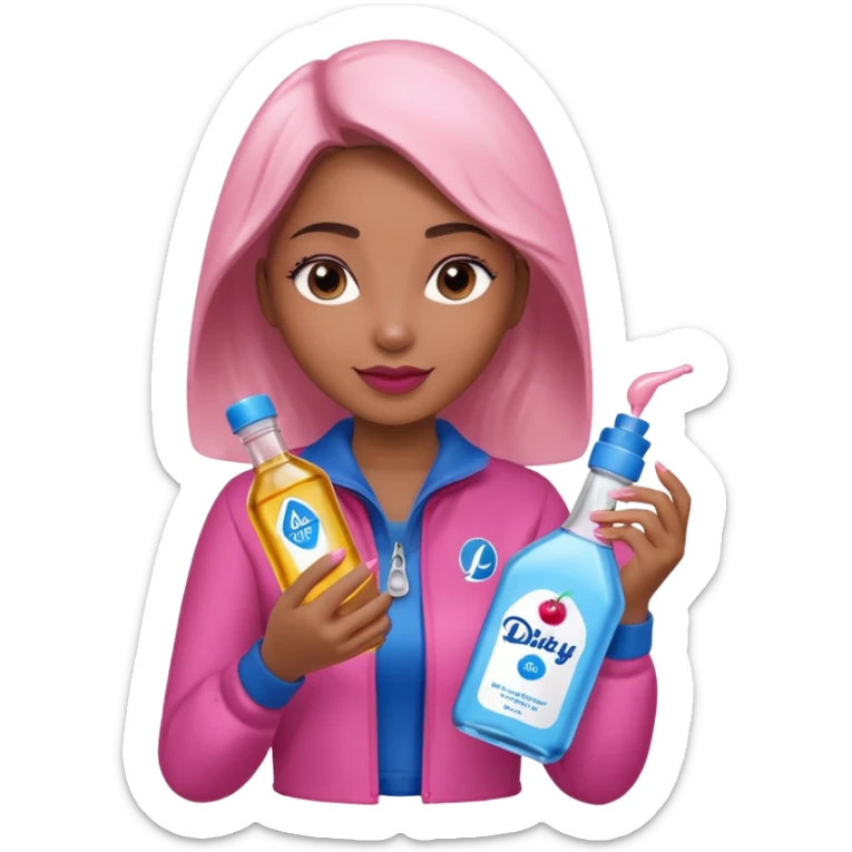 bottle of oil blue top pink outside with logo that says Diddy Party oil Johnson and Johnson  brand with a smiling girl berry on top sticker