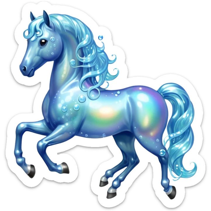 A magical horse made entirely of transparent bubbles and water, with a flowing mane of small bubbles sticker
