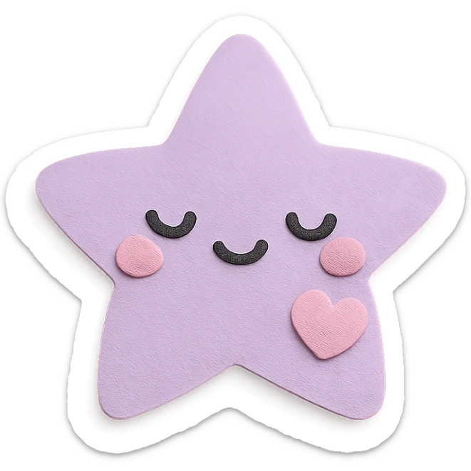 cute pastel purple star with a tiny pastel heart, no limbs, full body, kawaii paper craft style sticker