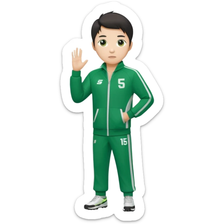 Draw Seong Gi-hun (Player 456) in green tracksuit with the white number 456 clearly printed on the chest & jacket. sticker