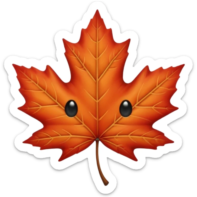 emoji, feuille d'érable couleur vermeille, deux yeux ronds noirs brillants sticker