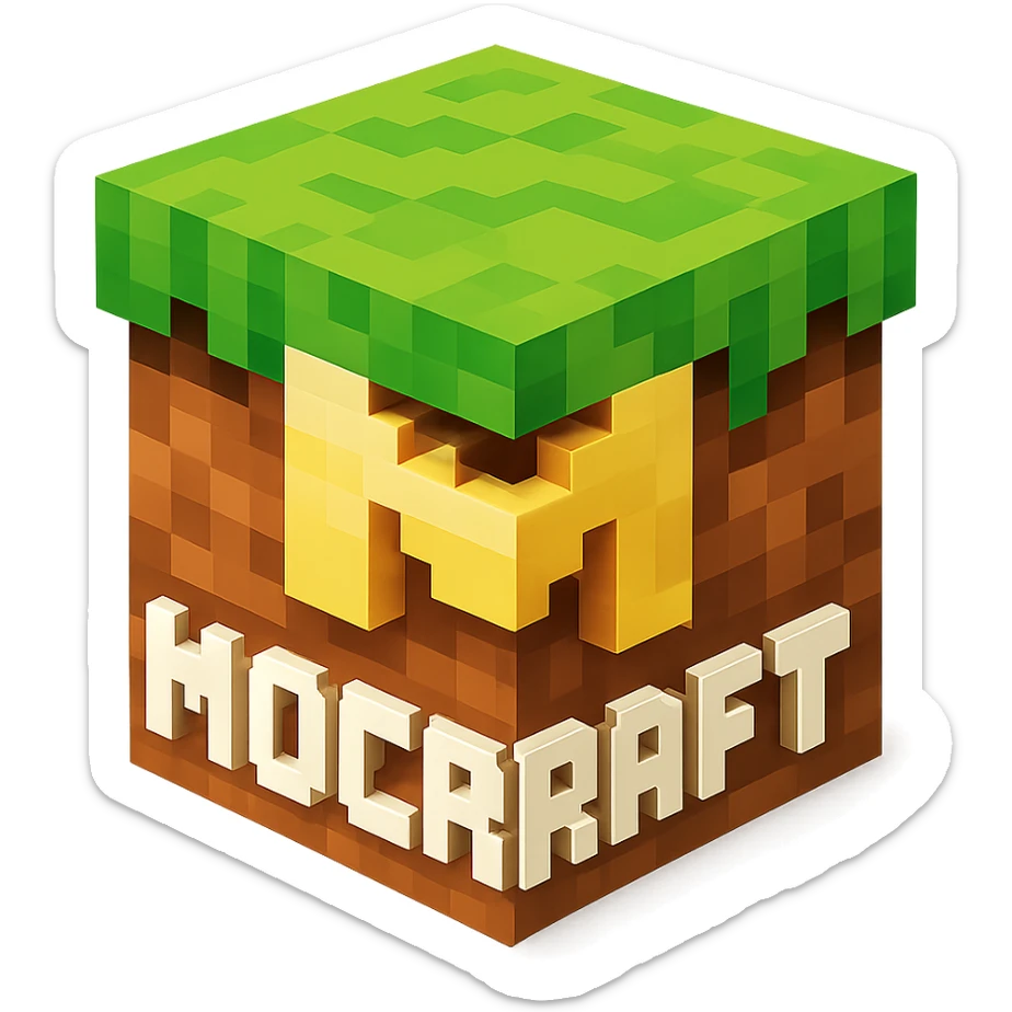 icon for a Minecraft server called Mocraft, 3D voxel style, grassy block with subtle M shape, no text sticker
