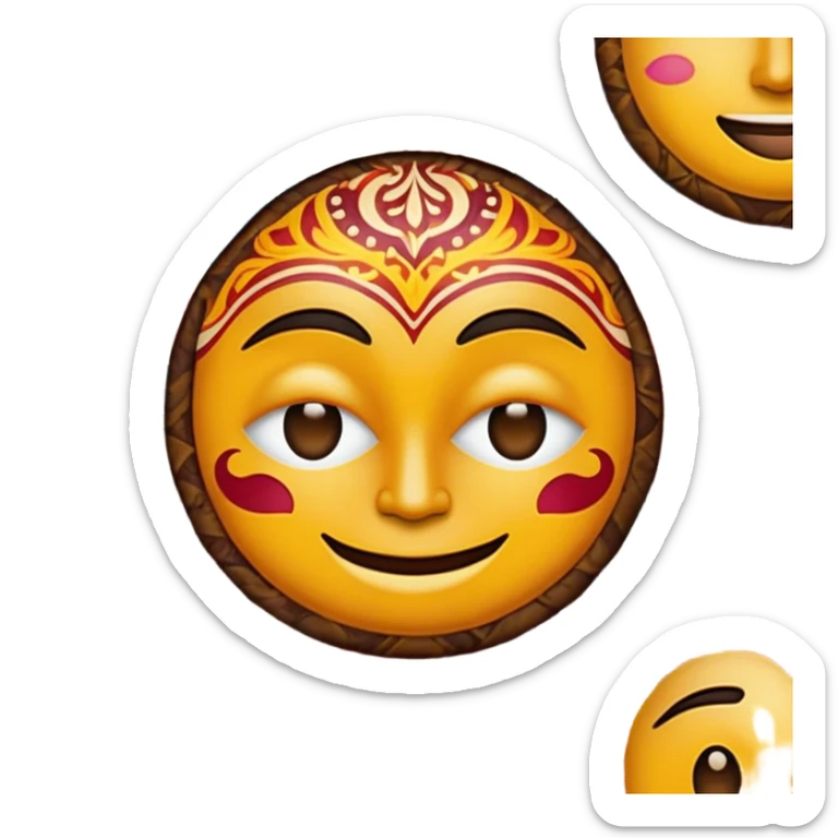 Cinematic Realistic Indonesian Batik Pop Culture Emoji, showcasing intricate, colorful batik patterns rendered with detailed textures and vibrant, cultural lighting. sticker