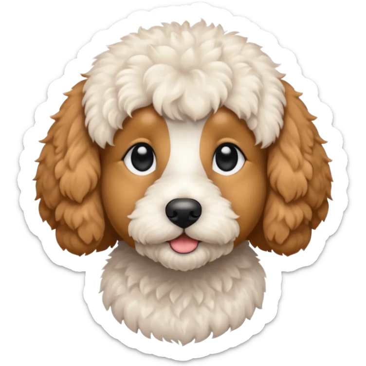 Can you make me an emoji of a very white mini goldendoodle no brown in his fur that looks at more poodle with black eyes? sticker