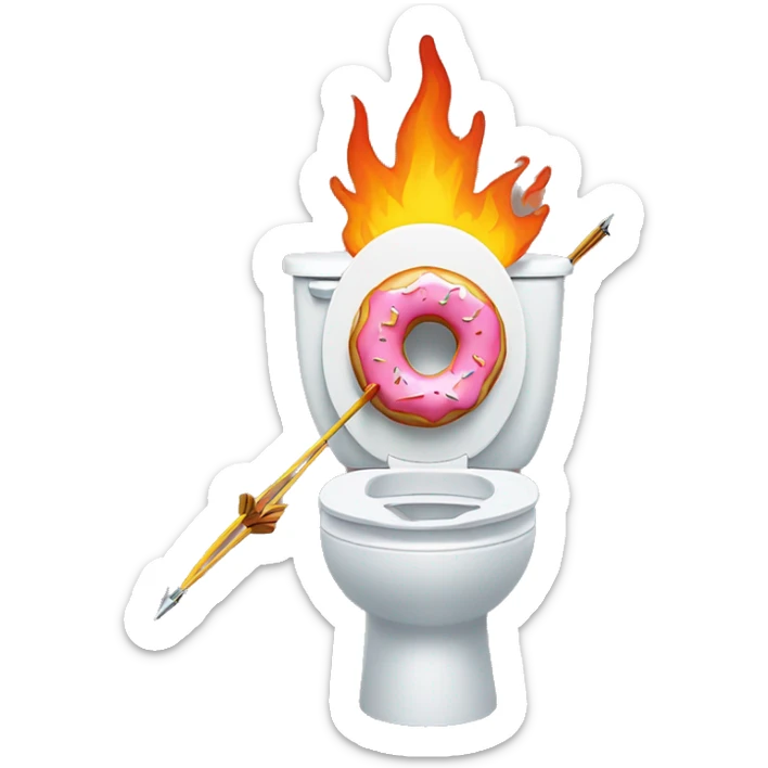 Homer Simpson shooting a bow and arrow with a flaming donut on the end of the arrow into his toilet sticker