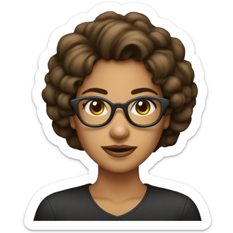 Mujer joven pelo lacio castaño oscuro con gafas ,pestañas voluminosas ,ojos oscuros sticker