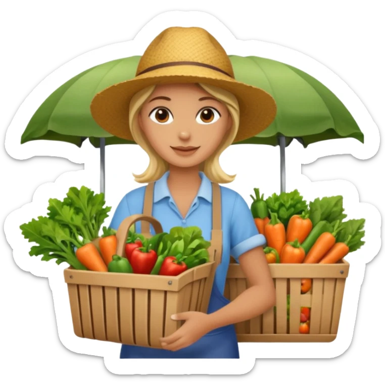 Shopper with veggie tote,Farmers’ Market, background veggies cart. sticker