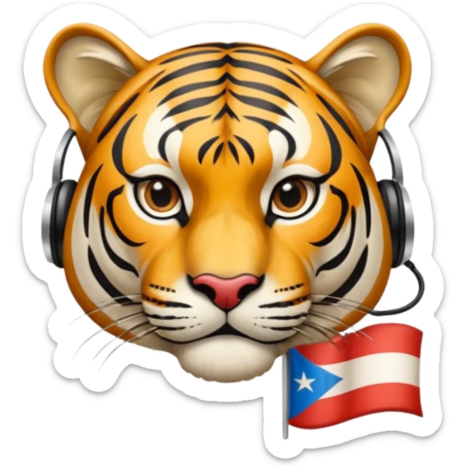 Quiero un tigre mezclado con la bandera cubana. Porque no apodan el tiger y soy de cuba. 
Quiero un tigre asi cubano pero con unos audífonos de dj, además un tigre fuerte y con cara de tigre agresivo sticker