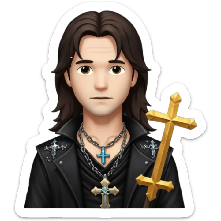 Van Helsing (Male) from Dracula with long dark brown hair, black sequin outfit sticker