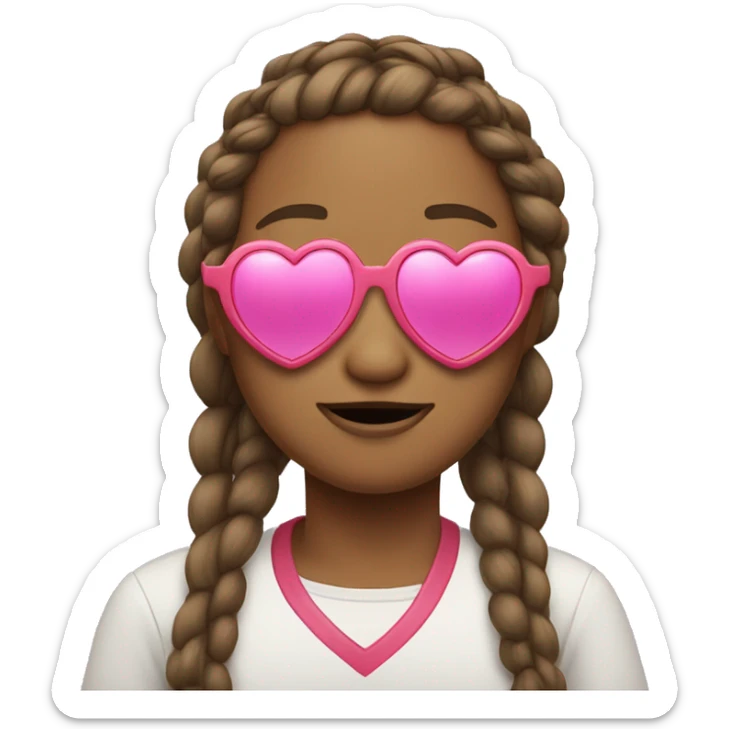 person with large chin wearing heart shaped sunglasses, their hair is in two braids with little daisies in it sticker