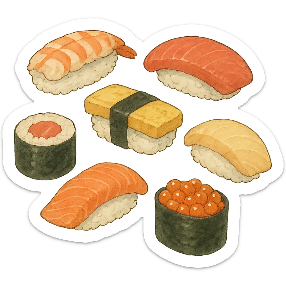 sushi in ghibli style sticker