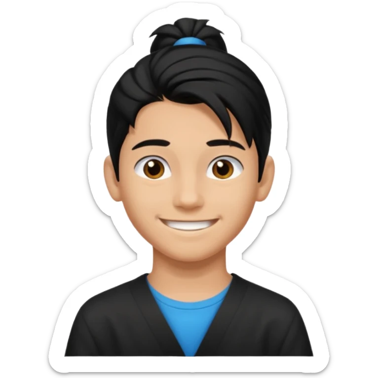 homme cheveux noir long attaché sans cheveux dépassant  16 ans, un peu bronzé sticker