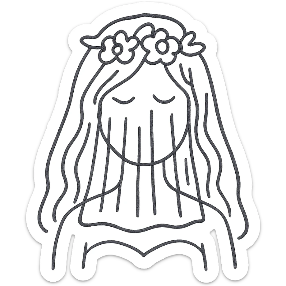 beautiful girl with long hair getting married veil covering face sticker
