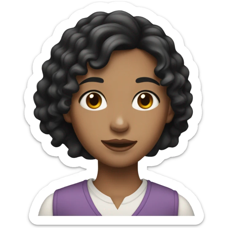 A girl with black wavy hair below her shoulders and white skin color sticker