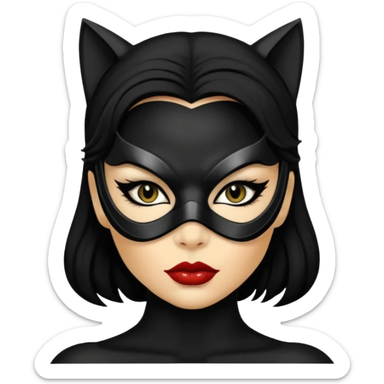 Cat woman goldish skin black eyes with black eyeliner dark hair big lips  sticker